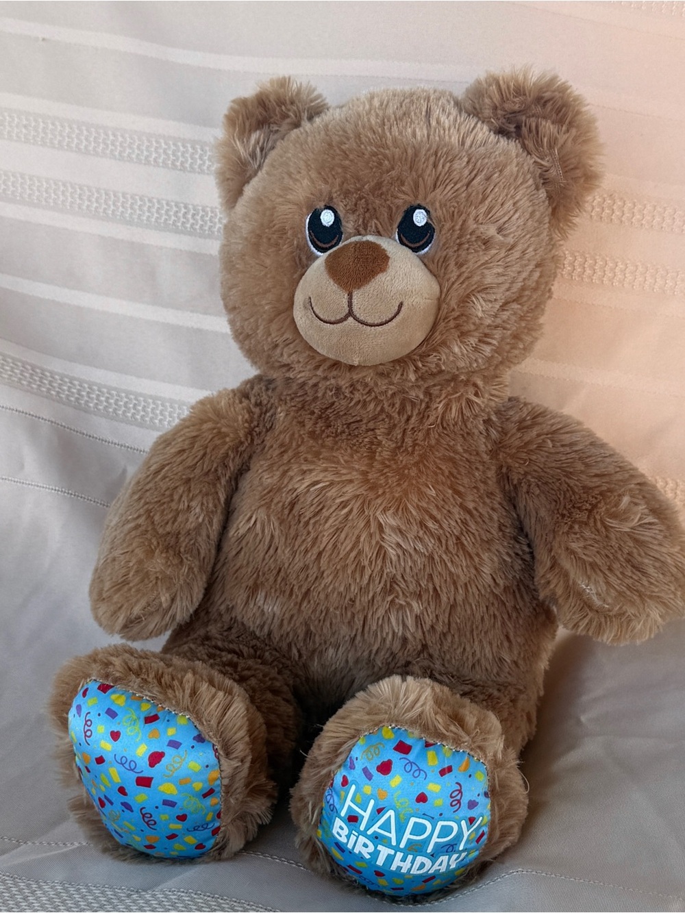 Light Brown Happy Birthday Build-A-Bear with Blue Confetti Feet